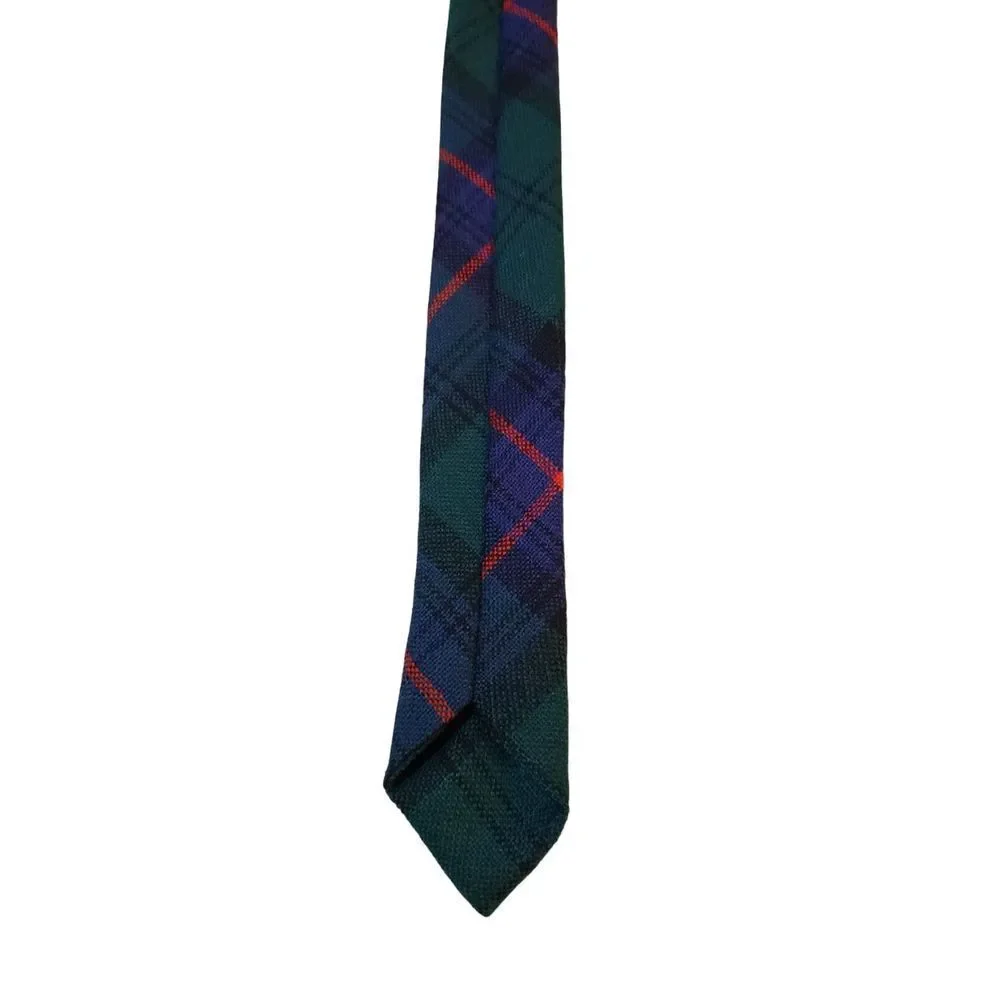 Vintage Made In Scotland 100% New Wool Tie 'Armstrong' Green Blue Plaid Neck Tie